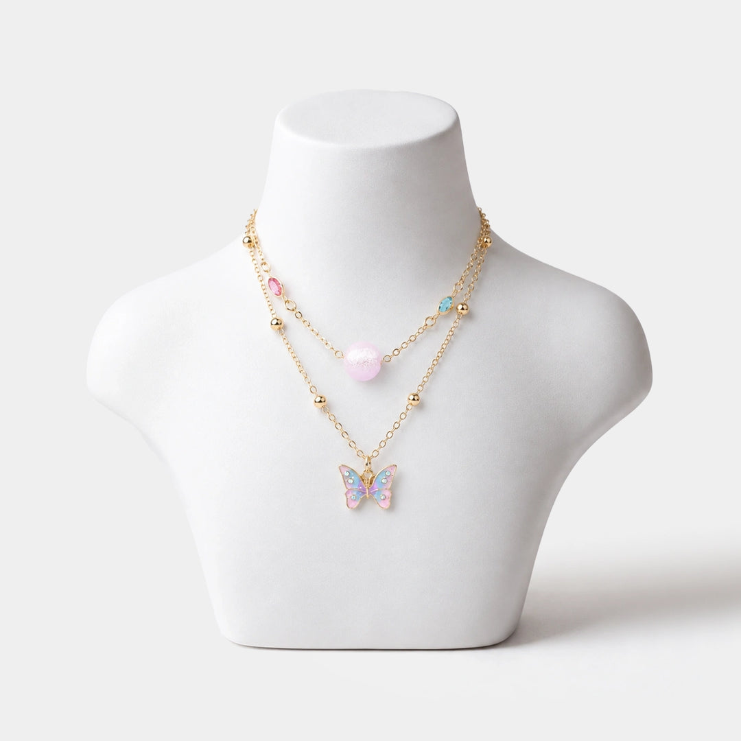 2-in-1 Chain Beads Butterfly Pendant Necklace