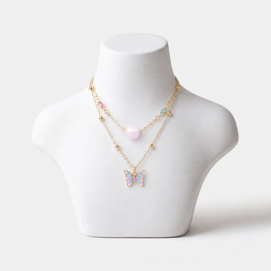 2-in-1 Chain Beads Butterfly Pendant Necklace