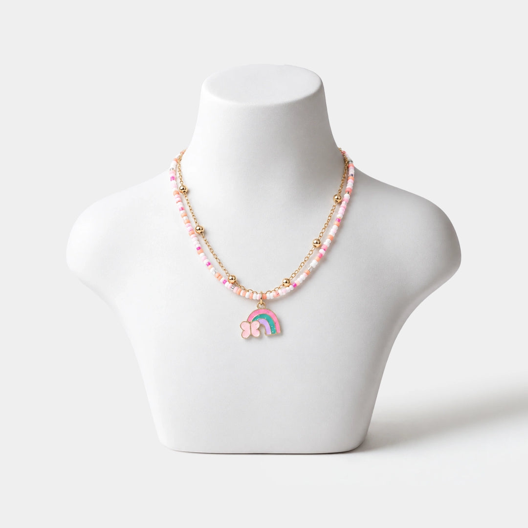 2-in-1 Chain Beads Rainbow Pendant Necklace