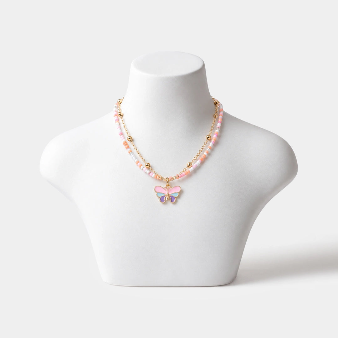 2-in-1 Chain Beads Butterfly Pendant Necklace
