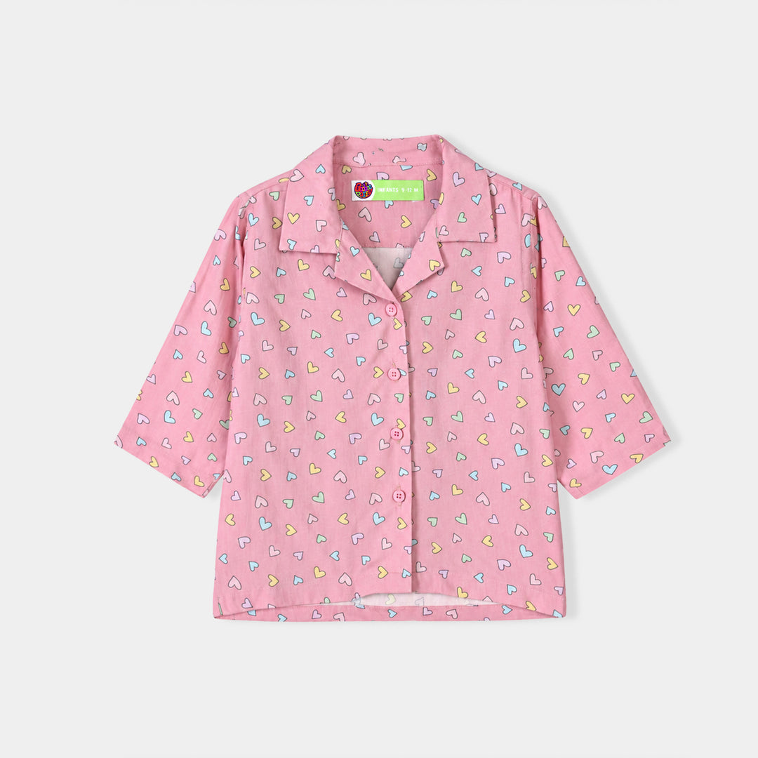 Infant Girls Linen Viscose Nightwear-Multi Hearts-Pink