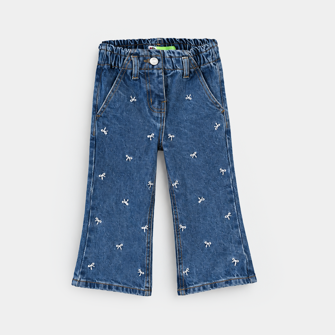 Infant Denim Girls Pant Bow-Mid Blue