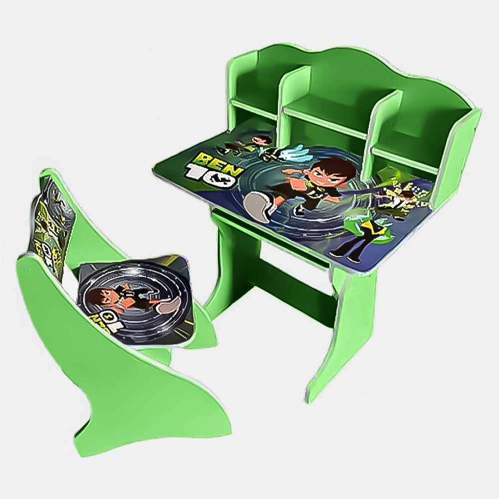 Multipurpose Adjustable Character Printed Study Activity Table With 1 Chair- Green