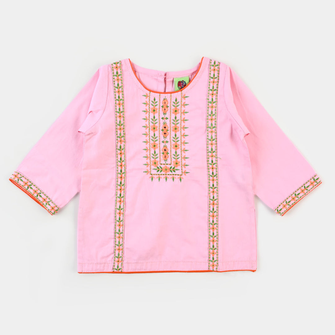 Infant Girls Embroidered Kurti Delight Cotton - Pink