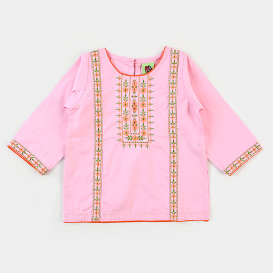 Infant Girls Embroidered Kurti Delight Cotton - Pink