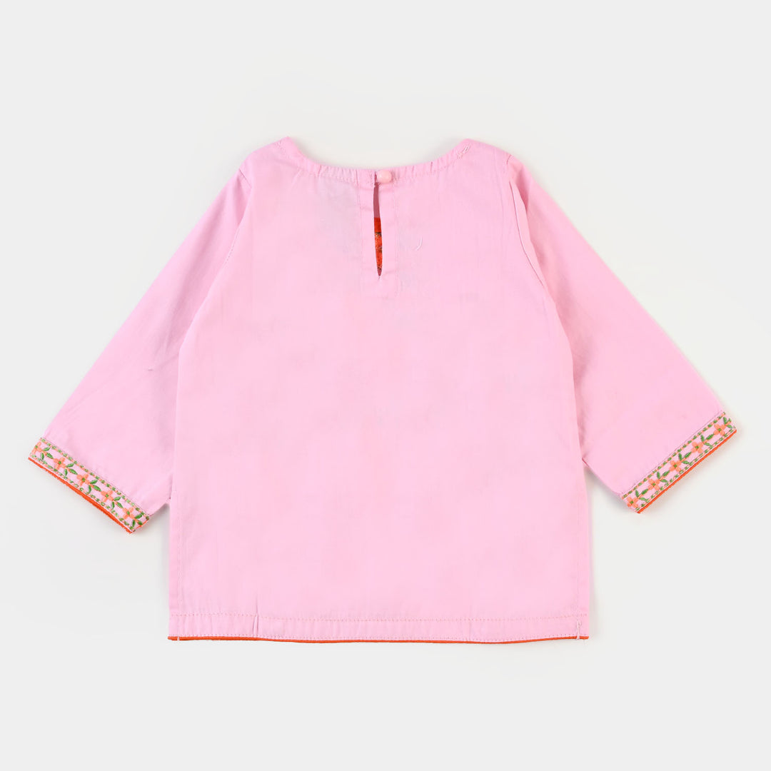 Infant Girls Embroidered Kurti Delight Cotton - Pink