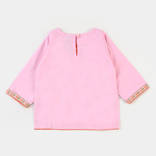 Infant Girls Embroidered Kurti Delight Cotton - Pink