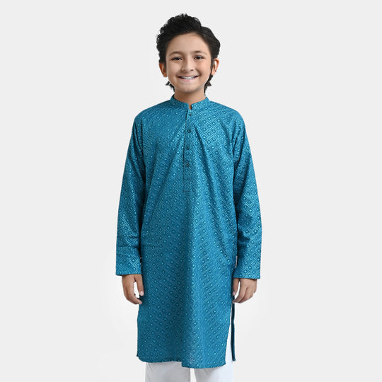 Boys Chikankari Basic Kurta Chicken -Teal