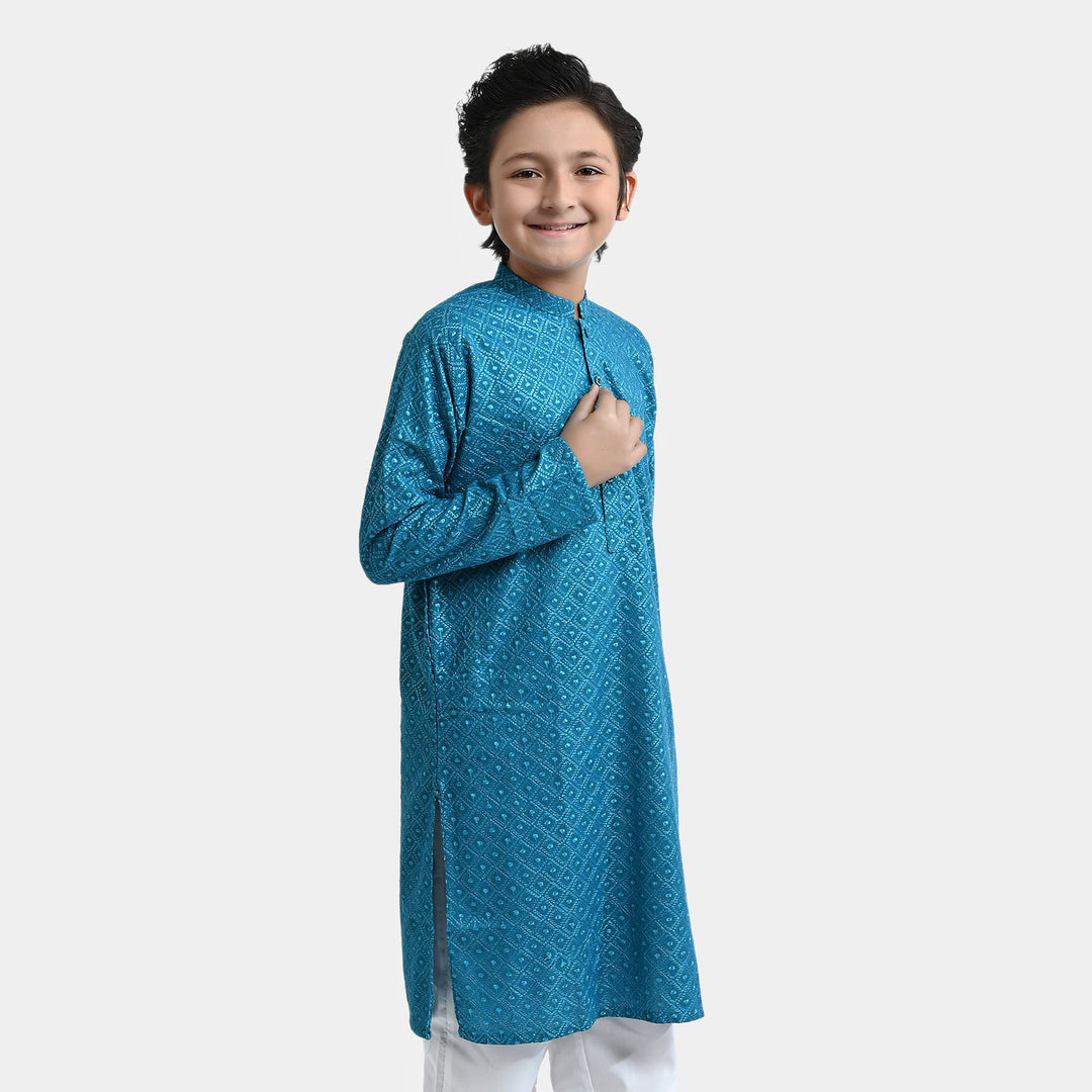 Boys Chikankari Basic Kurta Chicken -Teal