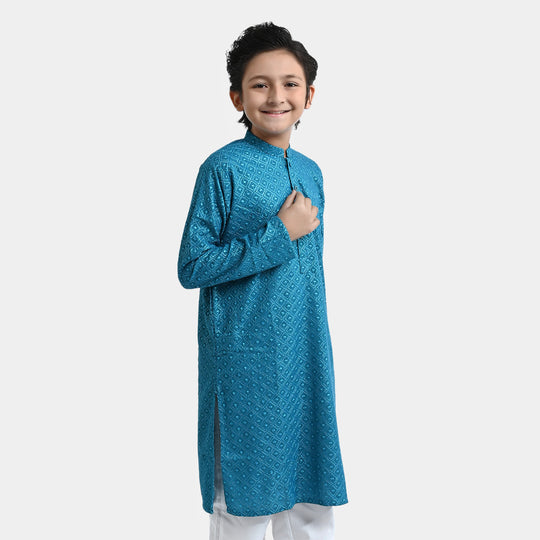 Boys Chikankari Basic Kurta Chicken -Teal