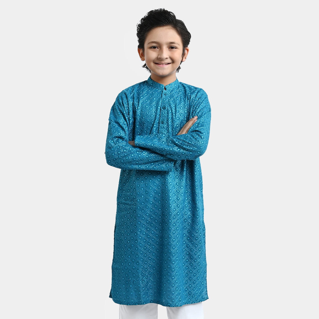 Boys Chikankari Basic Kurta Chicken -Teal
