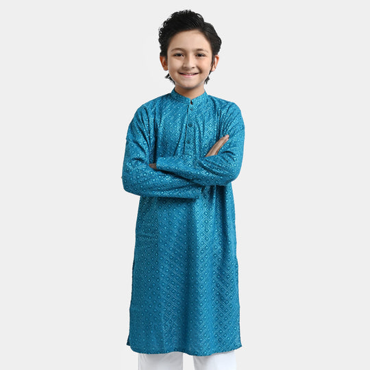 Boys Chikankari Basic Kurta Chicken -Teal