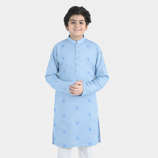Boys Poly Viscose Printed Kurta (Breeze) - Blue