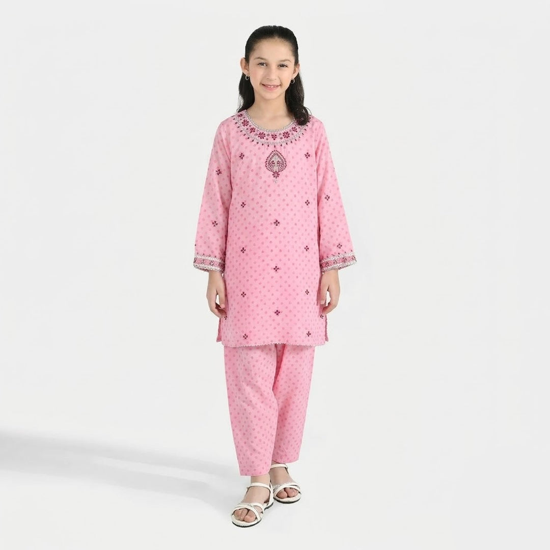Girls Poly Lawn 2-Piece Set (Dil) - Light Pink