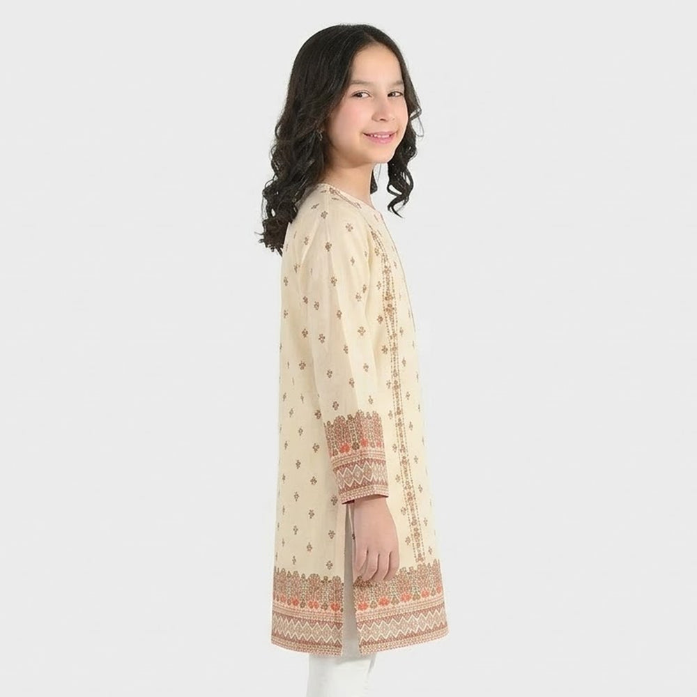 Girls Cotton Printed Kurti (Aelia) - Cream