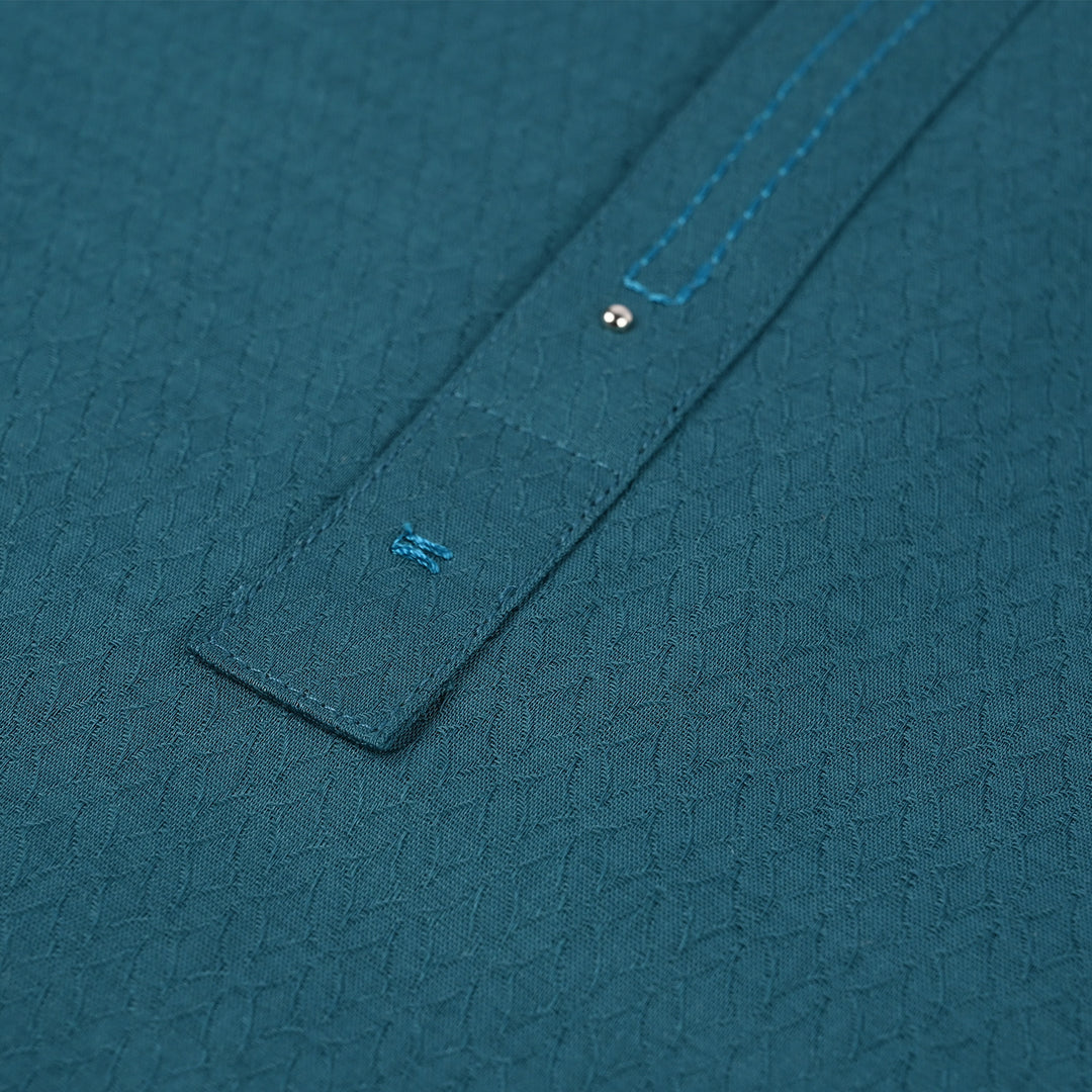Teens Boys Cotton Jacquard Basic Kurta (Lynos) - Teal