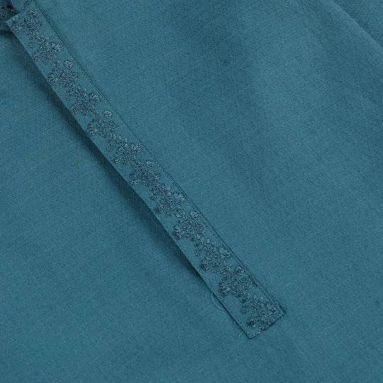 Boys Cotton Jacquard Kurta Pajama (Flora) - Teal
