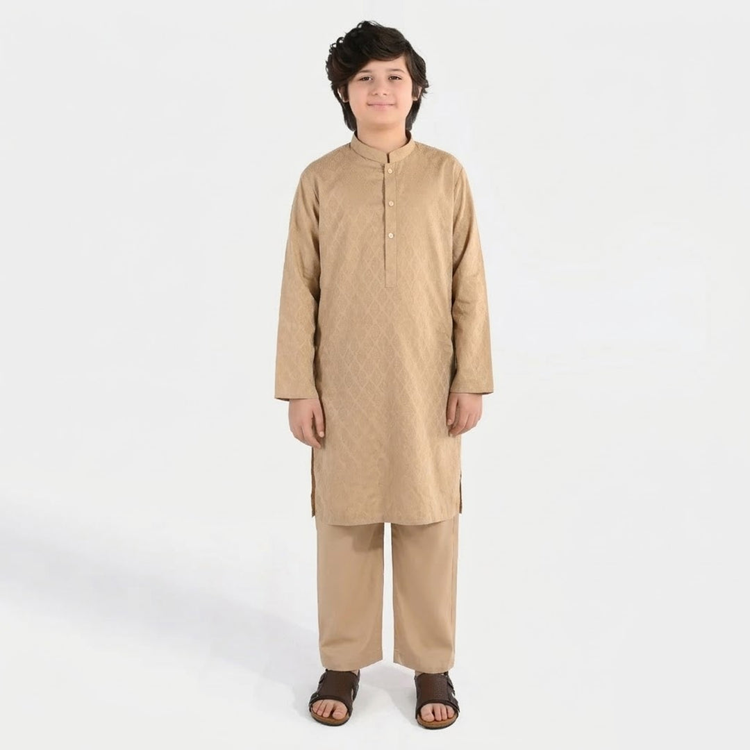 Boys Jacquard Kurta Pajama (Khas) - Beige