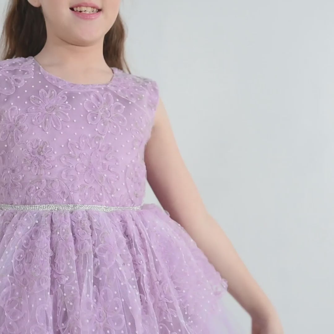 Girls Net Fancy Frock - Purple