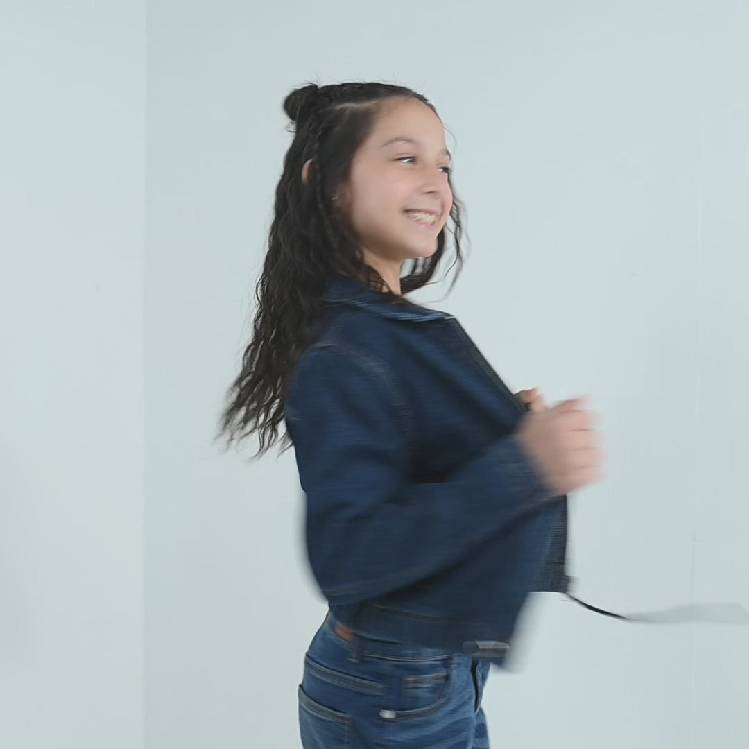 Girls Denim Rigid Woven Jacket Rope - Dark Blue