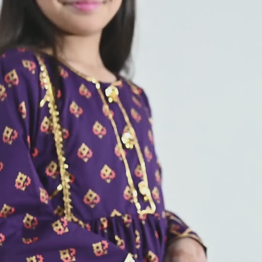 Girls Cotton 2Pcs Set (Zareen) – Purple