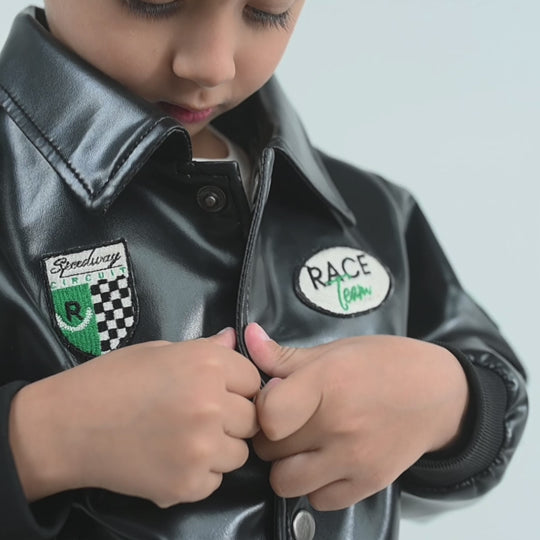 Boys PU Jacket Race Team - BLACK