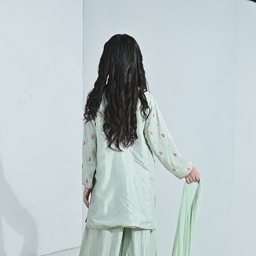 Girls Raw Silk 3Pcs (Gulshan) - Green
