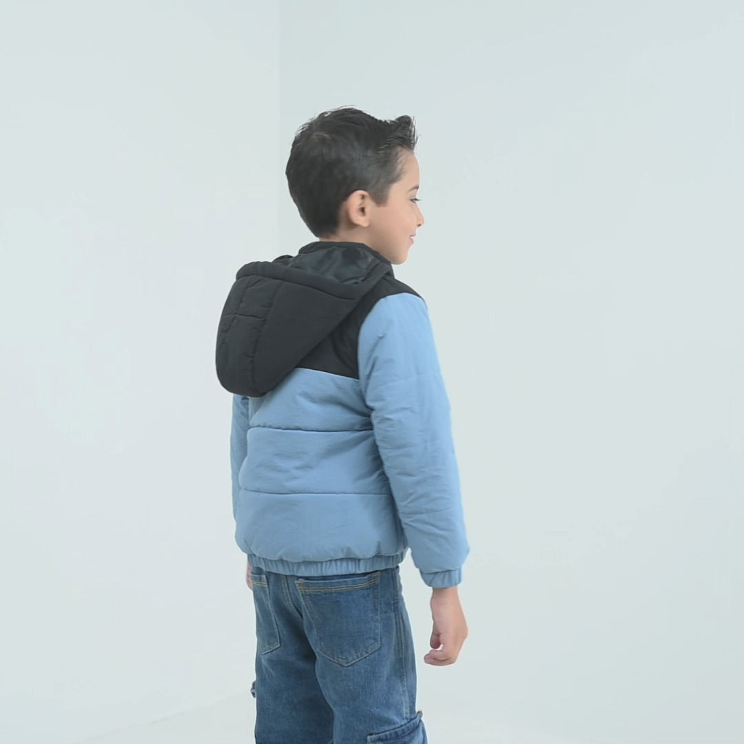 Boys Polyester Quilted Jacket into The Wild - Blue/Black