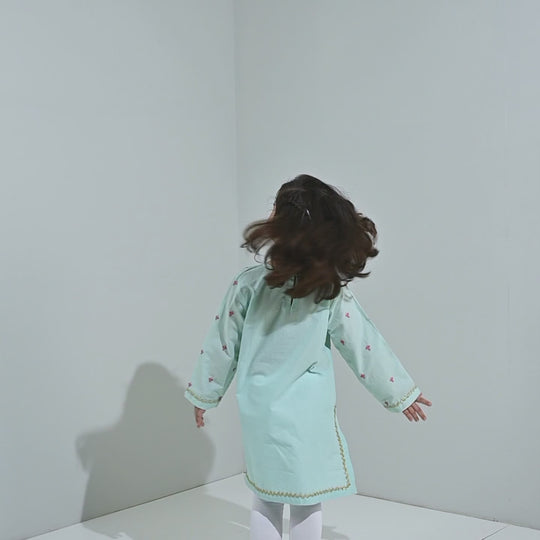 Girls Cotton Poplin Emb Kurti Zohra - Mint Green