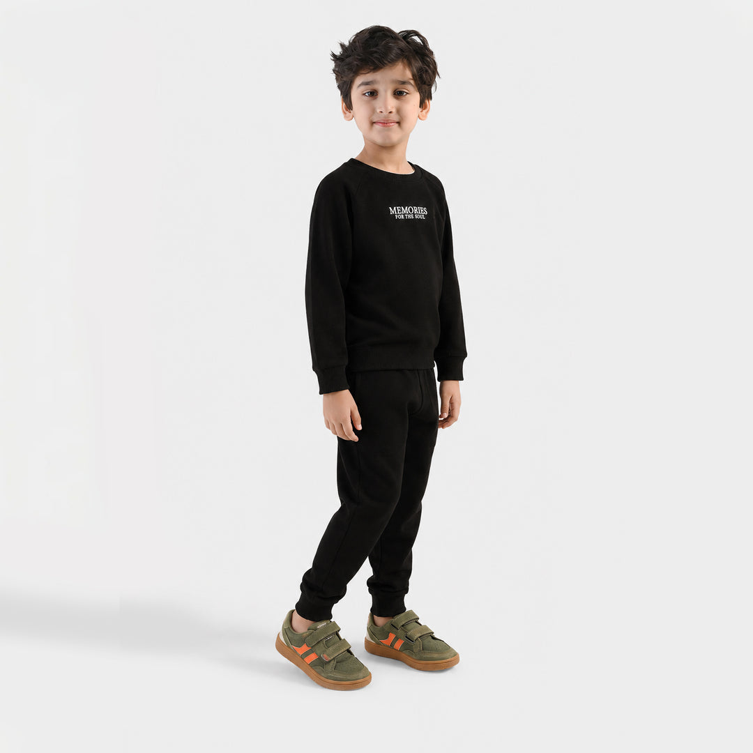 Boys Cotton Interlock 2 Pcs Suit-Black