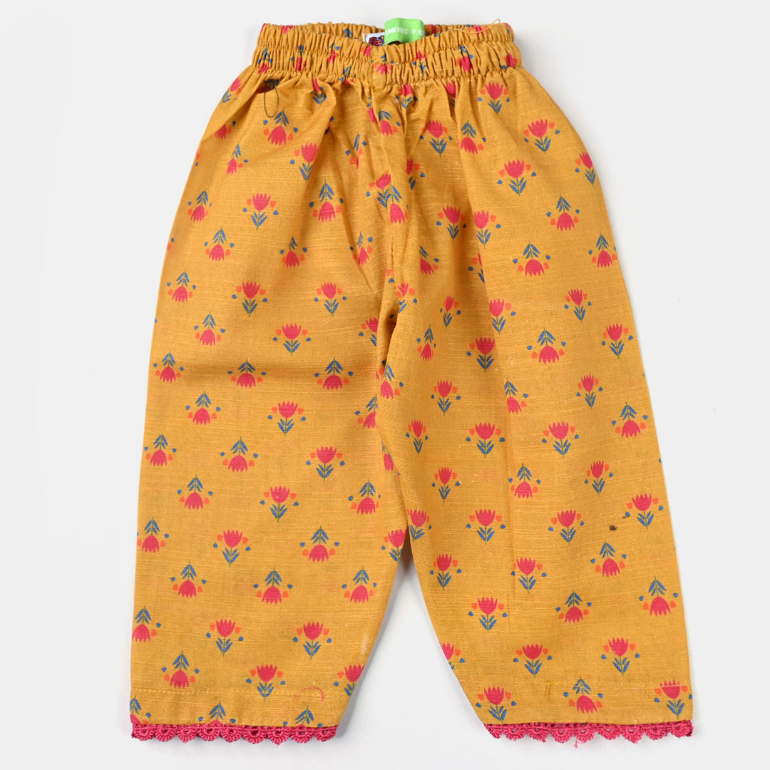 Infant Girls Cotton Slub Printed 2PC Suit  Chintz Floral-Mustard