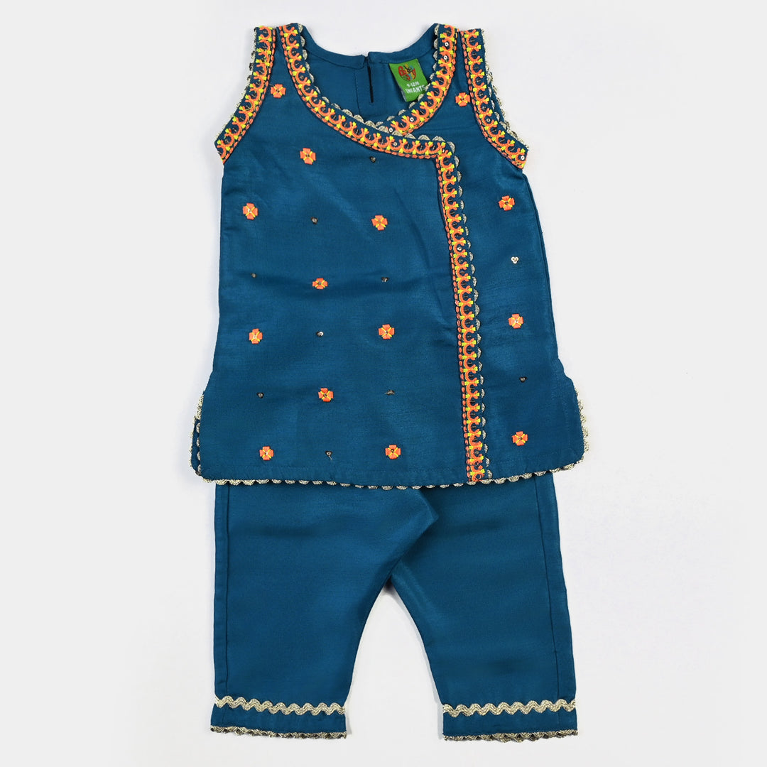 Infant Girls Raw Silk 2PC Suit Rani-Teal blue
