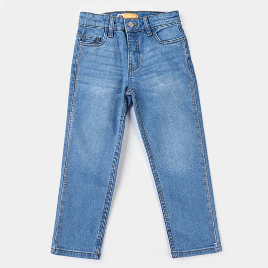 Girls Denim Stretch Pants (Studs One Side) - Mid Blue