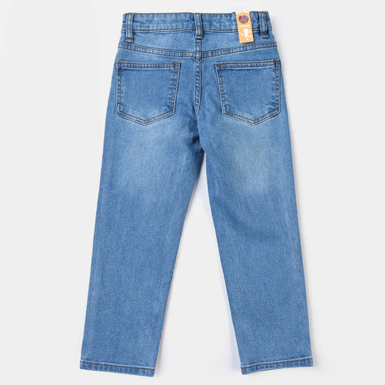 Girls Denim Stretch Pants (Studs One Side) - Mid Blue