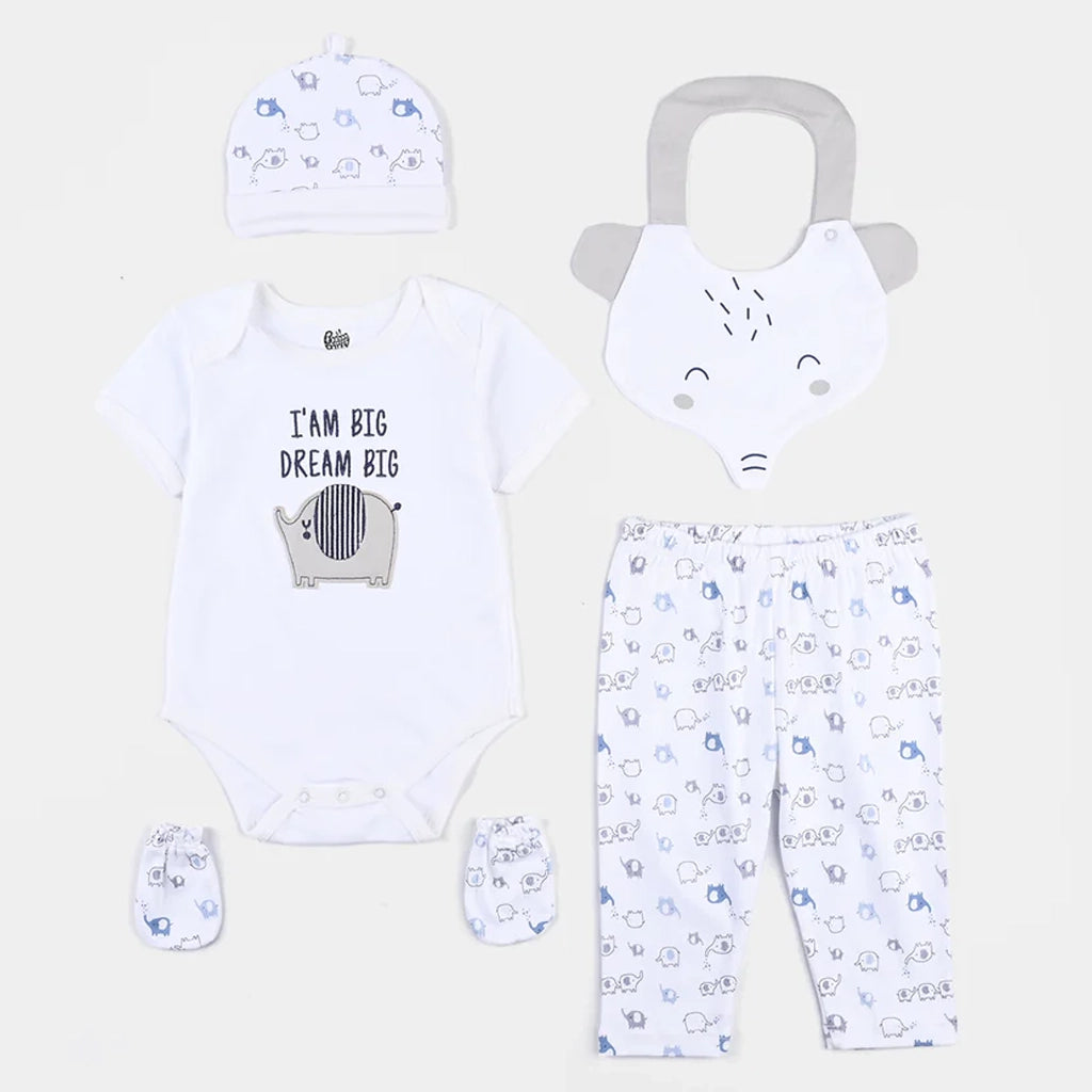 Infant Boys 5 Pieces Set (Romper/Pyjama/Cap/Mittens/Bib)
