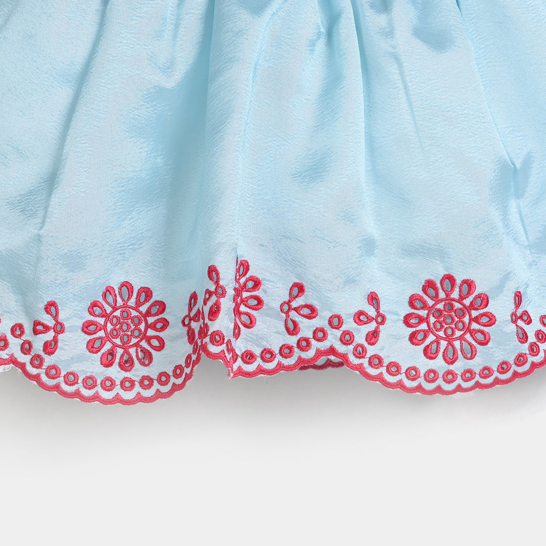 Infant Girls Poly Satin Fancy Frock Beauty-LT.Blue