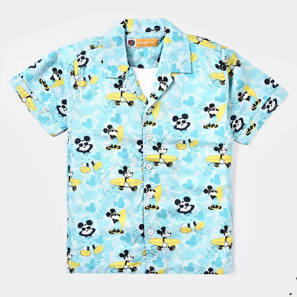 Boys Viscose Woven Suit Printed-L.Blue