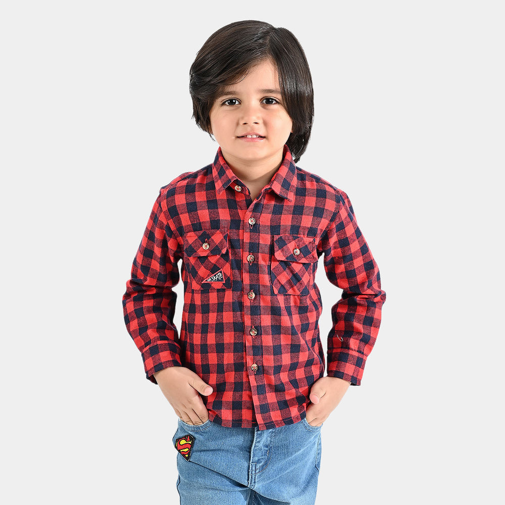 Boys Flannel Casual Shirt F/S (Go Skate)-Red