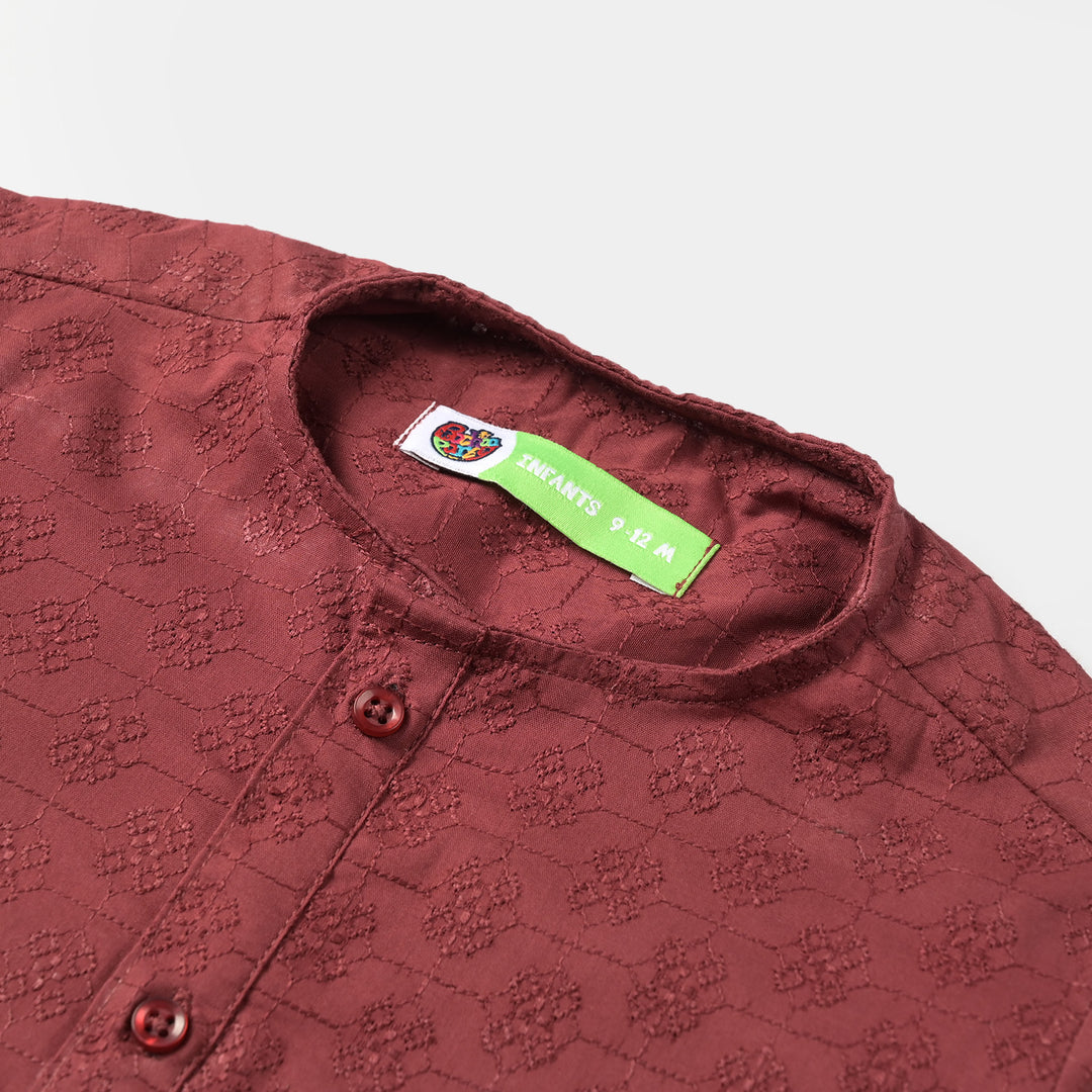 Infant Boys Chikankari Basic Kurta -MAROON