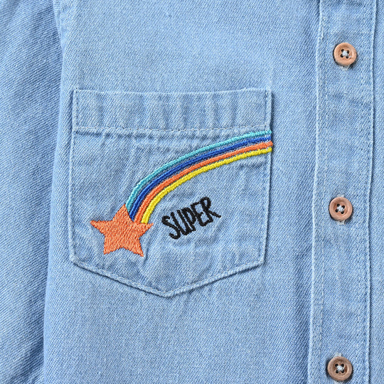 Infant Boys Denim rigid Shirt Colored Pocket-Ice Blue