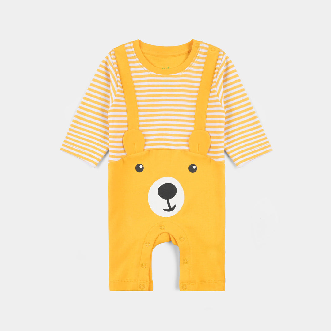 Infant Boys Cotton Interlock Knitted Romper BEAR FACE-Citrus