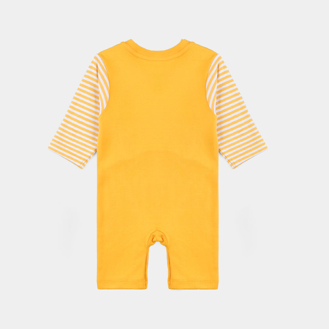 Infant Boys Cotton Interlock Knitted Romper BEAR FACE-Citrus
