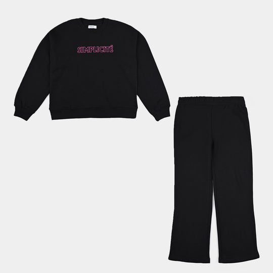 Teens Girls Fleece Co-Ord Set - Simplicite-BLACK