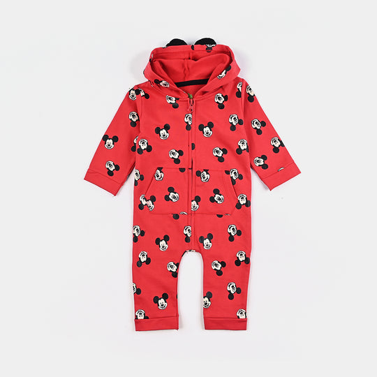 Infant Boys Cotton Terry Romper Printed-Red