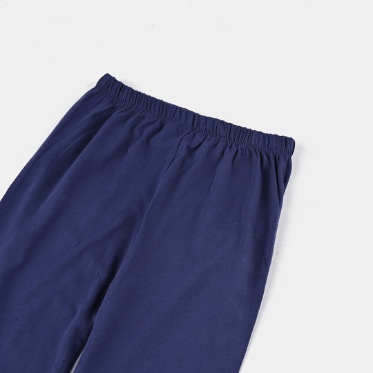 Girls Lycra Jersey Embroidered Tights - Navy Blue