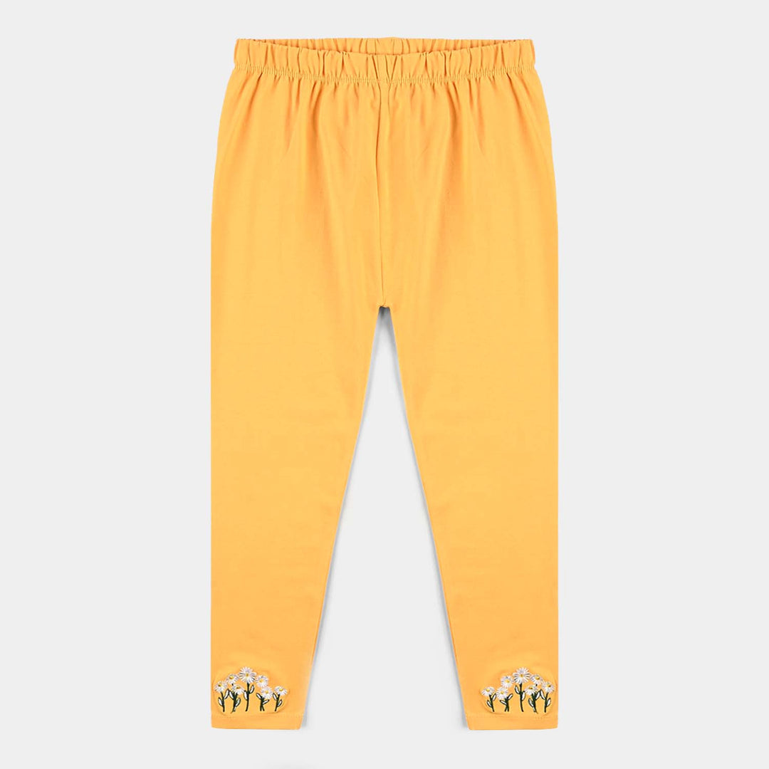 Girls Lycra Jersey Tights (Embroidered) - Yellow