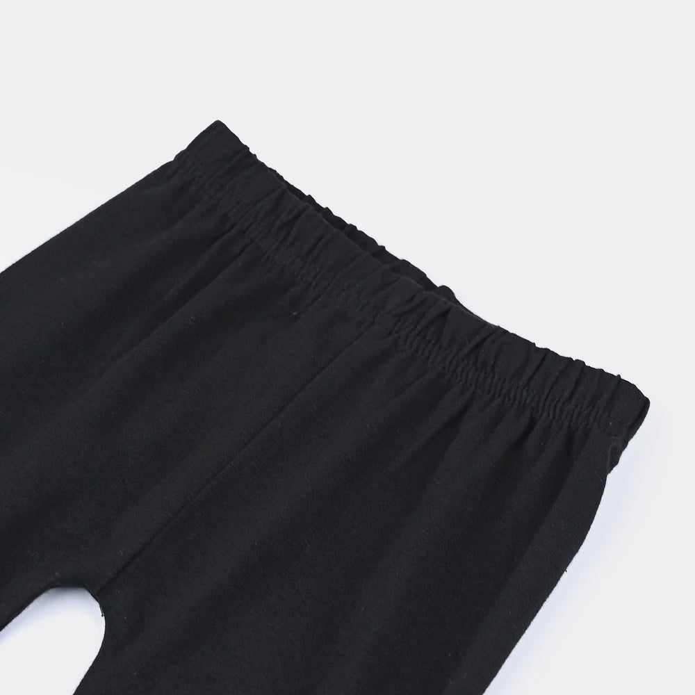 Infant Girls Lycra Jersey Embroidered Tights with Net Frill - Black