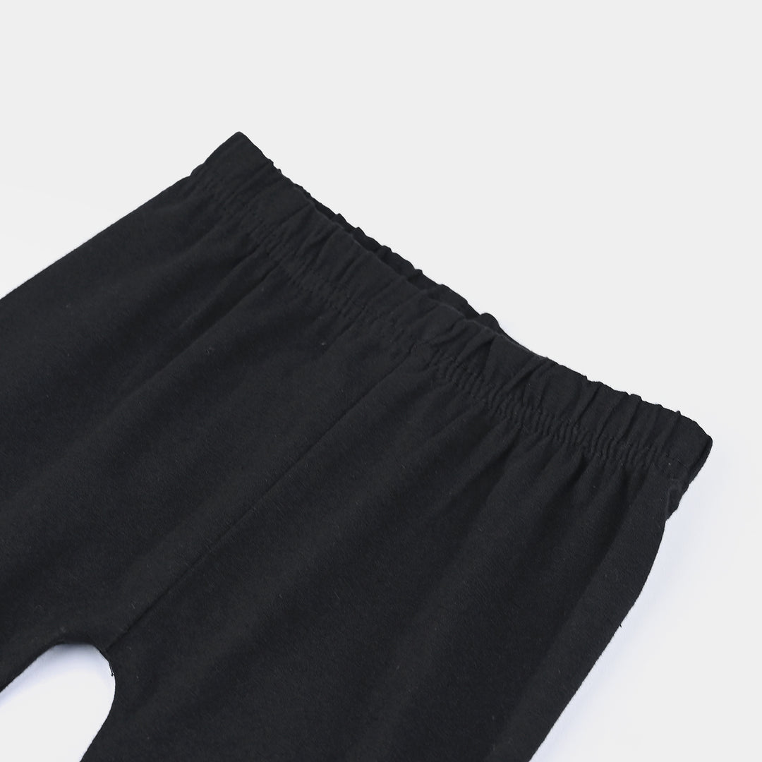 Infant Girls Lycra Jersey Embroidered Tights with Net Frill - Black
