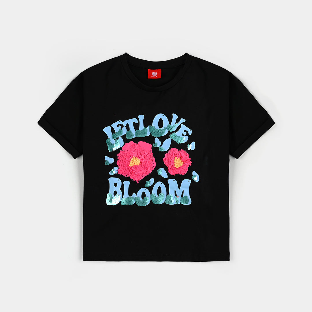 Girls Lycra Jersey T-Shirt - Black