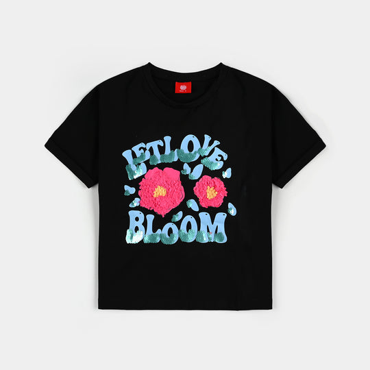 Girls Lycra Jersey T-Shirt - Black